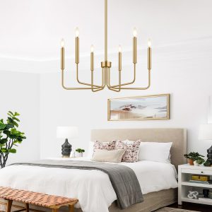 6 Light Industrial Farmhouse Chandelier brass bedroom