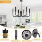 6 Light Industrial Farmhouse Chandelier matte black details