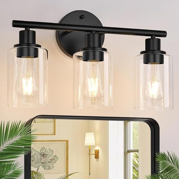 Black Modern Vanity Kitchen Light with Clear Glass Shade