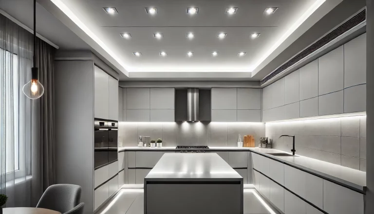A Kitchen with Recessed Lighting Installed In The Ceiling