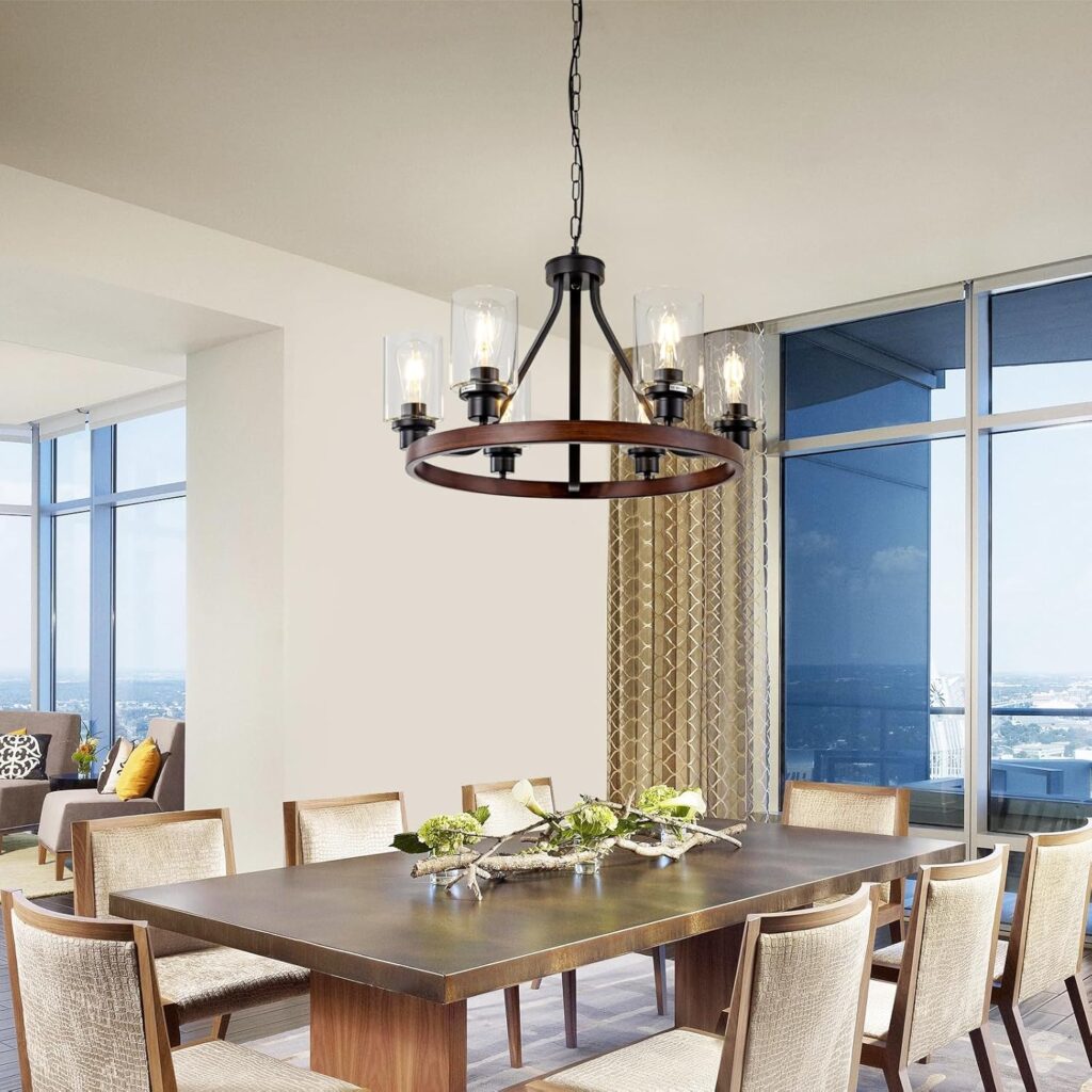 Farmhouse Chandelier Faux Wood Pendant Design 1