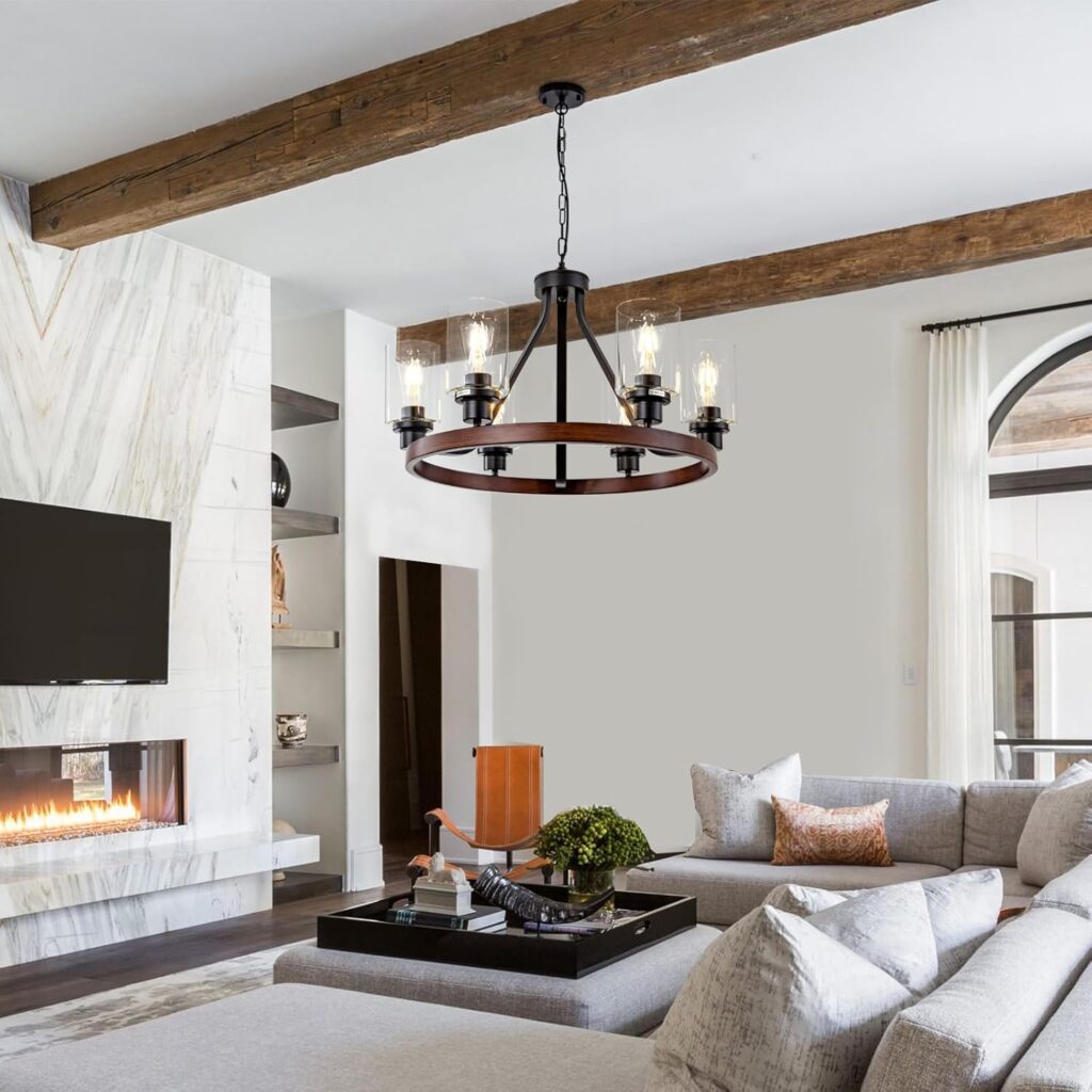 Farmhouse Chandelier Faux Wood Pendant Design 2