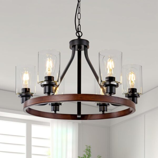 Farmhouse Chandelier Faux Wood Pendant Design