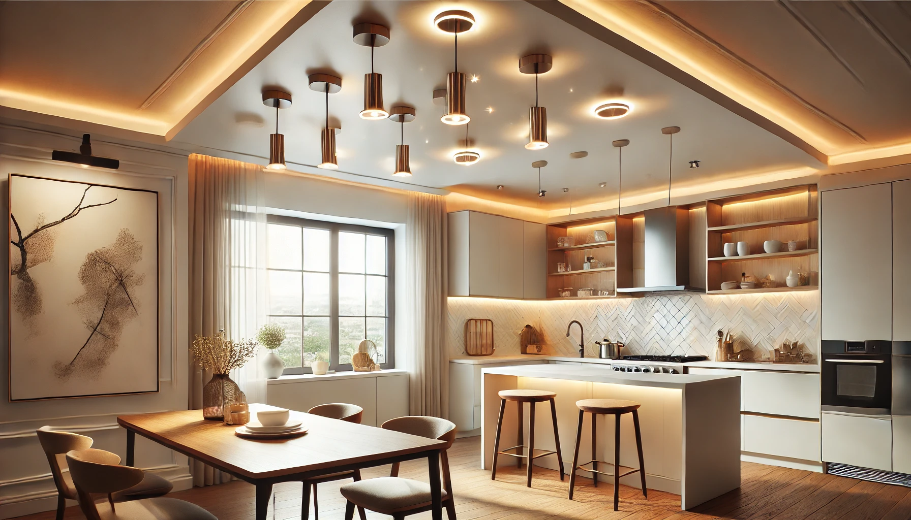 modern kitchen lighting idea featuring stylish ceiling lights